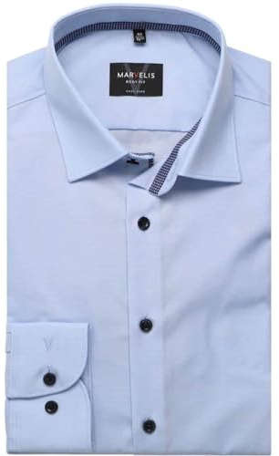 Marvelis Body Fit Hemd Langarm | Hellblau mit Besatz | New York Kent Kragen mit Besatz Gr. 42
