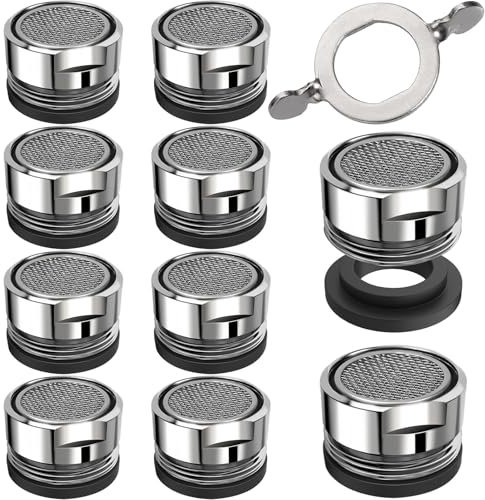 Yvyan Wasserhahn Sieb M24-10Stück, Wasserhahn Strahlregler Aufsatz Außengewinde, und ABS-Filter inkl. 10 Dichtung und 1 Verchromten Schlüssel, für Wasserhähne M24 Aerator
