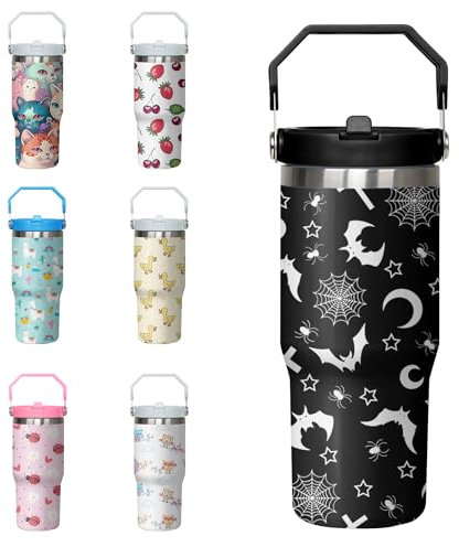 Xchearser Gothic Tumbler with Handle and Flip Straw for Women Men, 30oz Halloween Goth Stainless Steel Insulated Cup, Witch Moon Water Bottle Travel Coffee Mug Gifts