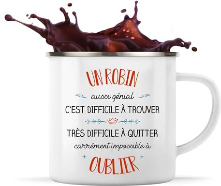 Planetee Tasse Robin aussi génial 360 ml | Mug Émaillé Métallique | Idée Cadeau Prénom Surnom Nom de Famille Humour Collègue Travail Anniversaire Noël