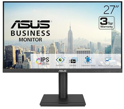 ASUS 27” 1080P Business Monitor (VA27DQFS) - IPS, 100Hz, 1ms, Adaptive-Sync, HDMI, DisplayPort, VGA, for Working and Gaming, Ergo Design, Blue Light Filter, Flicker Free, 3 yr Warranty TAA Compliant
