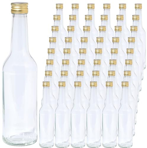 Vitrea 48 leere Glasflaschen 350ml Schraubverschluss Gold - Flaschen zum Befüllen mit Deckel - für Saft, Getränke, Likör, Öl, Saucen - 48 Stück, PP28, Gradhals