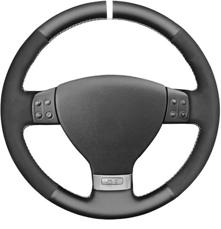 MEWANT genähter schwarzer Echtleder-Lenkradbezug aus schwarzem Wildleder für Golf 5 (V) 2003–2009, Golf Plus 2004–2009