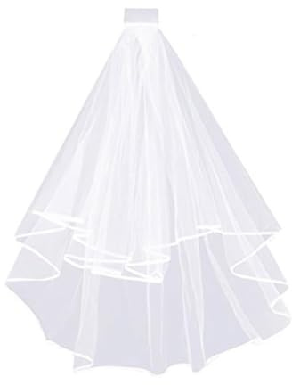 Visxcnu Brautschleier, Eleganter Kurzer Schleier aus Tüll mit Strass-Akzenten, Doppellagiges Design mit Kamm, Weiß, ca. 60 cm / 80 cm, Für Hochzeit, JGA, Junggesellinnenabschied