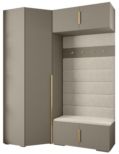 MEBLE KRYSPOL Inova 1 Möbelset - Moderne Garderobe - für Schlafzimmer, Wohnzimmer, Flur, Kinderzimmer - Ankleidemöbel - 236,7x181,7x47cm - Kaschmir, Paneele Manila 02, Handgriff Gold