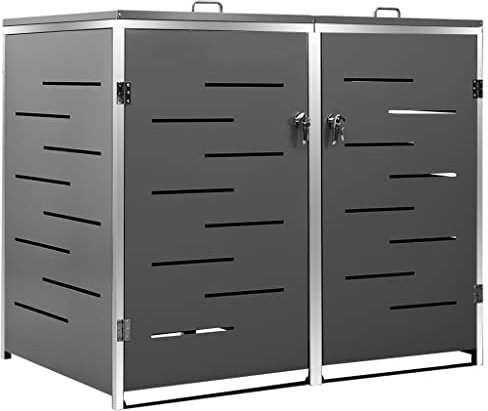 Cozynest Mülltonnenbox für 2 Tonnen Abschließbar Rostfrei Müllbox Mülltonnenverkleidung Mülltonne Müllcontainer Gartenbox 138x77,5x115,5cm Edelstahl