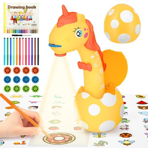 KETIEE Projecteur de Dessin pour Filles et Enfants avec 96 Motifs, projecteur d'art Licorne pour Dessin Jouet Dessin Peinture pour Filles de 3, 4, 5, 6, 7, 8, 9 Ans, Jaune