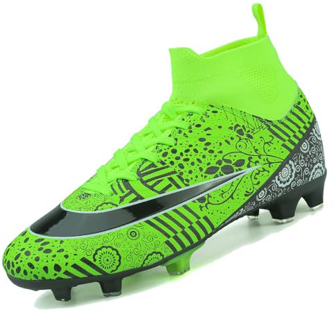 VTASQ Fußballschuhe Herren High Top Spike Cleats Professionelle Fussballschuhe Jugendliche Fußball Stiefel Athletics Fußballschuhe Trainingsschuhe Sportschuhe Wettkampf Grün 42EU