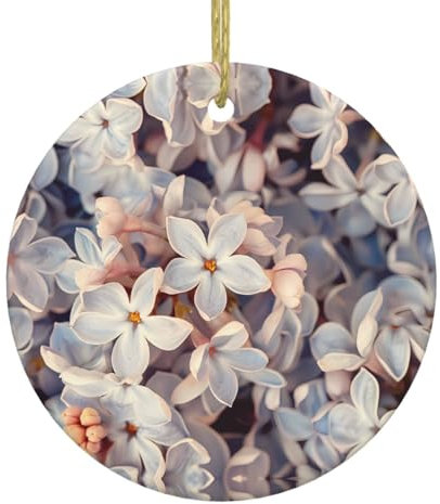 Adornos redondos de cerámica para decoración de árbol de Navidad, color lilas blancas, adecuados para Año Nuevo, hogar, reuniones, adornos de decoración