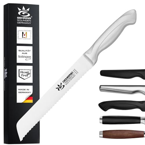 SOLINGEN Brotmesser Konfgurator - Ergo Grip I Scharfes Profi Küchenmesser |made in Germany, eisgehärteter, rostfreier Edelstahl + ergonomischer Stahlgriff | Wellenschliff, 20 cm Klingenlänge I GEHRING