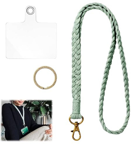 Schlüsselanhänger Lang Grün,Schlüsselbänder Zum Umhängen,Halsband Schlüsselanhänger Schlüsselanhänger Makramee Schlüsselanhänger Lang Geflochten für Ausweise und Schlüssel,mit Handykette Halterung