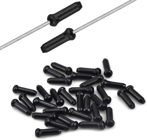 30pcs Bike Cable Ends, Alloy Brake Cable End Caps, Road Mountain Bikes Brake Tips Crimps, Gear Ferrules for Bicycle Brake Cable Shifter (Black)