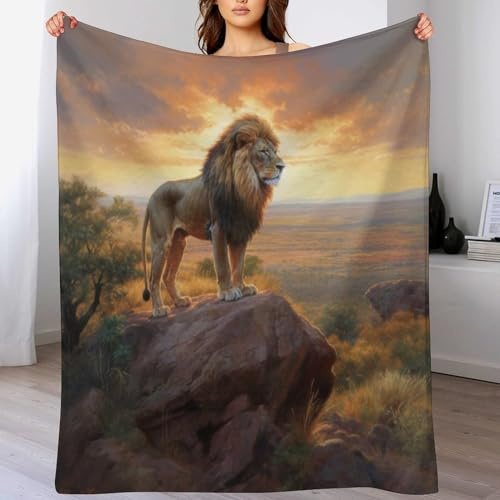 AAPZY BettDecke 100% Flannel, Löwe 3D-Digitaldruck Kuscheldecke, Decke, Weich Wohndecke, Sofadecke Für Kinder Jungen Erwachsene Vier Jahreszeiten （130×180cm）