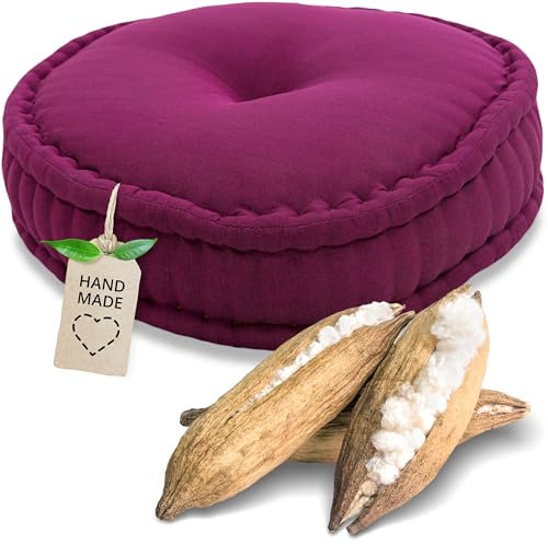 livasia Meditationskissen - Ø 45x15cm - Pouf einfarbig, Yogakissen mit Kapokfüllung, Bodenkissen Yoga und Zen Meditation, Sitzkissen für Garten und Balkon, Zafukissen handgefertigt (Dunkelrosa Uni)