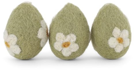 Én Gry & Sif Ostereier aus Filz mit Blümchen Filzeier Ostern-Deko - 3 Stück bunt, fair Trade Handmade (kleine Eier - grün)