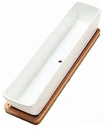 Ligeinsrk Sukkulente Pflanzer Töpfe lang Rechteck Pflanzer mit Bambusaumen saftig für Hausgarten Küchentöpfe