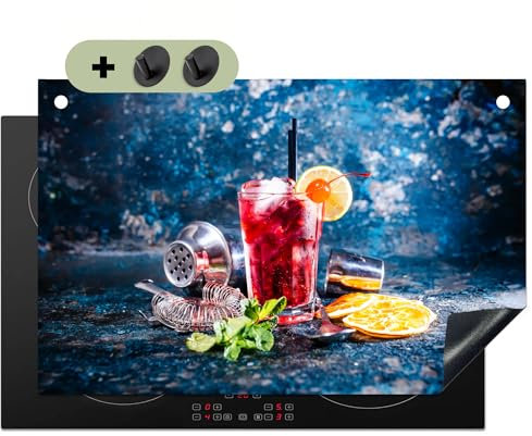 KitchenYeah© Herdabdeckplatte 80x52 cm Einteilig Abdeckplatten Cerankochfeld Abdeckung Ceranfeld Herdplattenabdeckung Induktionsmatte, Spritzschutz Cocktail - Blau - Glas