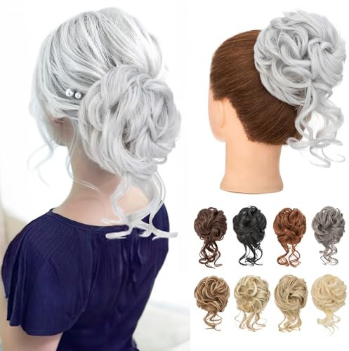 Benehair Dutt Haarteil mit Klammer Natürlich Messy Bun Haarteile für Dünnes Haar Synthetik Haar Scrunchies Haardutt Haarteile für Frauen Mädchen(Grau, 75g)
