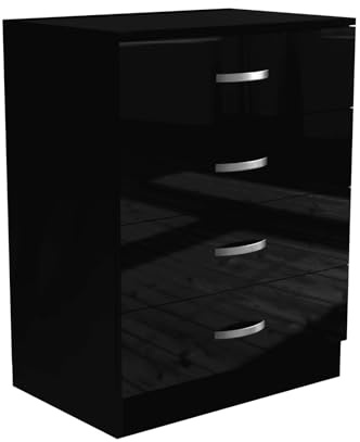 Nera Gloss 4 Drawer Chest of Drawers 60cm Width, Dresser Drawers for Bedroom Storage Unit (Gloss Black(Matt Black))