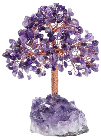 JSDDE Arbre de Vie de Améthyste Naturelles Base Améthyste Brute Décoration | Zen Bonsai Arbre de Cristal en Base Geode Améthyste Naturelle Bibelots Porte-Bonheur Bureau Spirituel Cadeau Lithotherapie