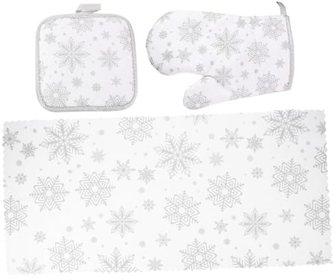 BESPORTBLE Heat Resistant Gloves Christmas Snowflake Pattern Pot Holder Oven Mitts Baking Oven Mittens Heat Insulated Mitts for Cooking Christmas Kitchen Accessories