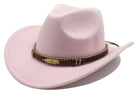 QOHNKAP Cowboyhut für Damen und Herren, Panama-Filzhut, Cowgirl-Hut, aufrollbarer Fedora-Hut mit Metallfeder, Western-Denim-Hut
