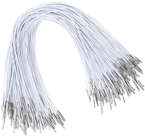 100 Stück Elastische Stachelschnur Widerhaken Cords Stretch Runde Schnur mit Metall Widerhaken Weiß Hutgummi Gummikordel für Masken Partyhut Menüs Geschenktüten Abzeichen Notizbücher