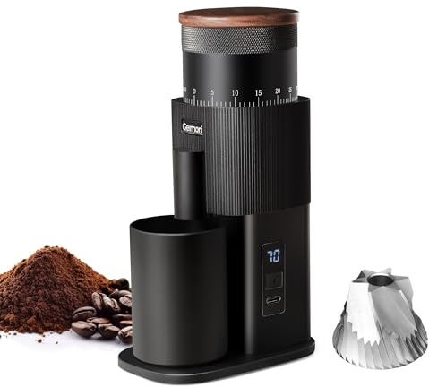 Portable Electric Coffee Grinder,Wirsh Cordless Rechargeable Burr Coffee Grinder Geimori T38 with 38mm 6-Core Conical Burr,Grind Settings for Espresso,Pour Over,French Press, Camping,Travel&Home Use