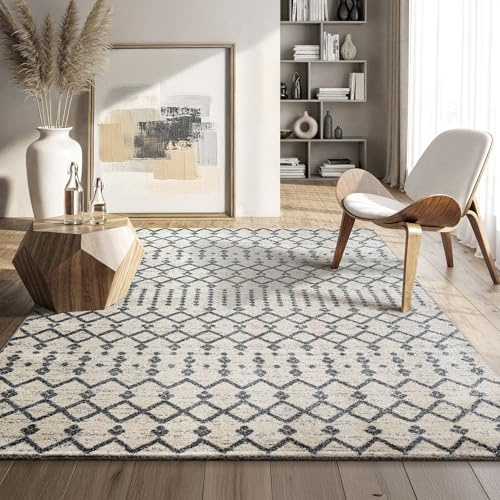 SANAT Boho Teppich – Moderner Teppich im Boho Stil, Geeignet für Wohnzimmer, Schlafzimmer, Flur, Esszimmer und Kinderzimmer – Ethno Creme, Größe: 240 x 340 cm