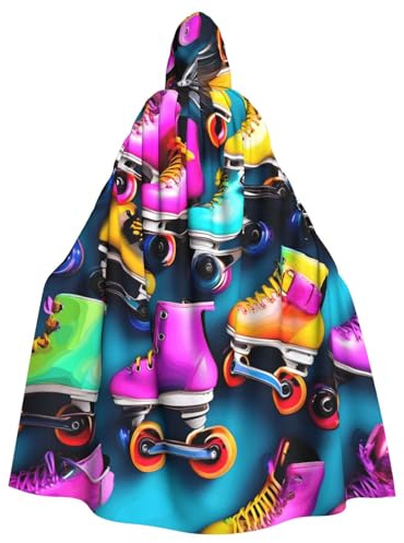 Yyoretp Umhang mit Kapuze für Erwachsene, bunt, Rollschuh-Druck, Halloween, Karneval, Cosplay, Weihnachten, Tunika, Umhang