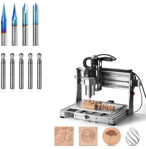 SainSmart Genmitsu 3020 PRO Ultra Router+5pcs Ball Nose End+ V Groove Router Bits Set, Upgraded 710W Spindle for Metal, Wood, Built-in Motherboard Fan