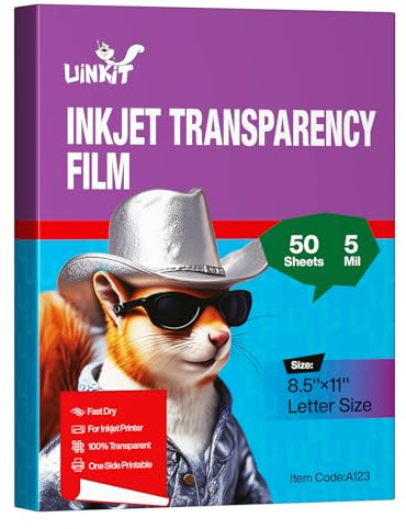 Uinkit Inkjet Transparency Film 50 Sheets 8.5x11 OHP Overhead Projector Film for DIY Crafting 100% Clear Transparency Paper For Inkjet Printer