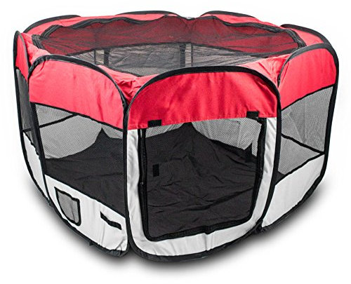 BITUXX® Welpenlaufstall Tierlaufstall Laufstall Tierauslauf Laufgitter Eckig Faltbar (Rot)