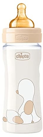 Chicco ORIGINAL TOUCH Biberon Anticolica con Tettarella in Caucciù di Origine 100% Naturale, Biberon con Flusso Regolabile 2 Mesi+, Biberon con Bottiglia di Plastica da 250 ml, Beige