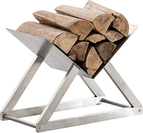 CLP Kaminholzständer Winter I Kaminholzregal aus Metall oder Edelstahl I Stabiler Holzbutler, Farbe:Edelstahl, Größe:L