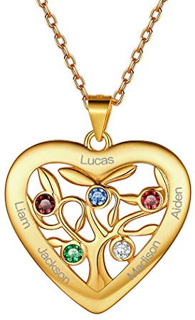 Suplight Collana Donna Argento con Albero della Vita Cuore Collana Donna Personalizzata con Pietra di Nascita e Nome Collana Argento 925 Donna Collana Oro con Nome Regalo Per Donna e Ragazza