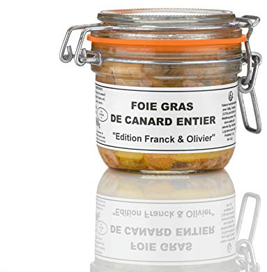 Entenleber Entier 180g im Glas, Edition Franck et Olivier. Ganze Stücke, geschützte Herkunft IGP France Sud-Ouest. Mehrfach prämiert. Hersteller Danos (1)