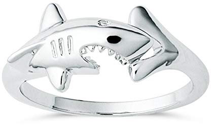 Miniblings Hai Ring - I Haifisch Fisch Tauchen Strand Raubtier Raubfisch Meerestier - Handmade Modeschmuck I Fingerring mit Motiv I für Fingergröße 57mm