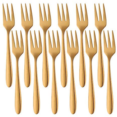 Meisha 12-Piece (13.6 cm, 5.3 inches) Stainless Steel Pastry Fork Set, Mirror Polishing Tea Cake Dessert Fork Set - Gold