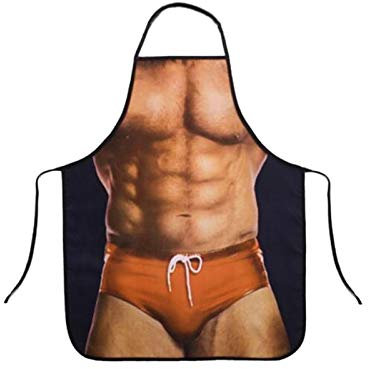 XIMIN Wasserdichte Nackte Mann & Bikini Mädchen Schürzen Für Die Küche Backen BBQ Grillen, Muskulöse Mann Muster Sexy Kochschürze Lustige Schürze Geschenk Für Valentinstag Mann Freund Freundin (A)