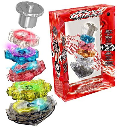 Cefa Toys Totem Infernal Power Elektrischer Kreisel, 5 Stück, stapelbar, mit bunten LEDs, geeignet für Kinder ab 7 Jahren
