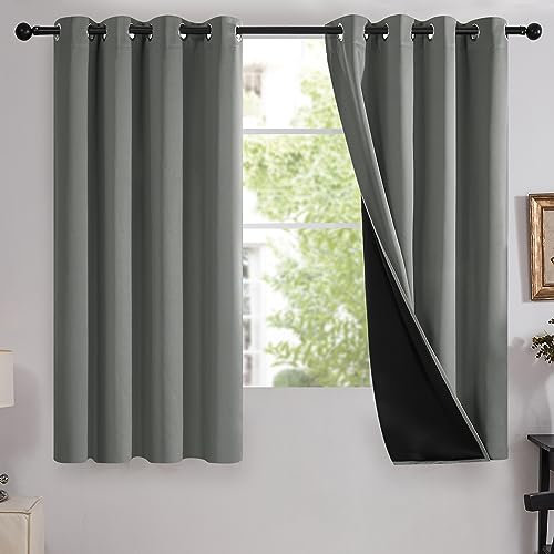 Deconovo 100% Blickdichter Vorhang mit Ösen, Gardinen Wohnzimmer, Wärmeisolierte Verdunkelungsvorhänge, Doppellagige Vorhänge, 175x140 cm(HöhexBreite), Grau Grün, 2er Set