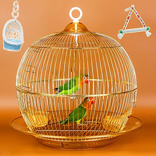 Vogelkäfig Wellensittiche Klein Vogelvoliere Vogel Käfig Vogelbauer Vogelhaus aus Metall für Papagei Kanarienvogel mit Abdeckung Schutzhülle Schutznetz Schutzhülle Zubehör Rund Gold 38 x 38cm