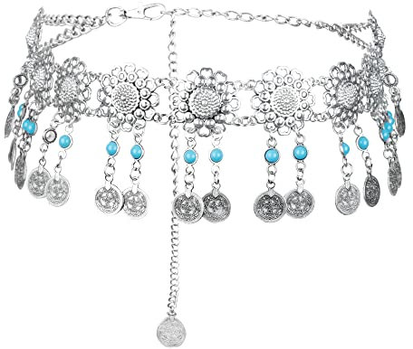 MEGAUK Damen Retro Kettengürtel Münzgürtel Fransen Bauchtanz Gürtel Metall Taillengürtel Hüftgurt