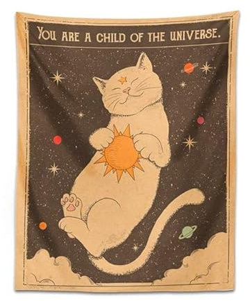 THCBD Sun Moon Tarot Katze Wandteppich Wand Hängende Hexerei Böhmen Heimdekor Hippie Schlafzimmer Dekoration, 95X73cm