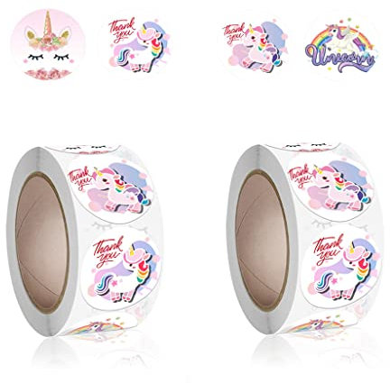2 Rollen Einhorn Aufkleber，Runde Aufkleber，für Wasserflaschen, Laptops, Sammelalben und Tagebücher.
