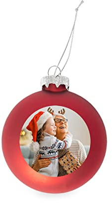 GE24 Weihnachtskugel individuell mit ihrem Text oder Foto - Ø 9cm aus Glas - Christbaumkugel mit Digitaldruck (Seidenmatt) (Rot, 3)