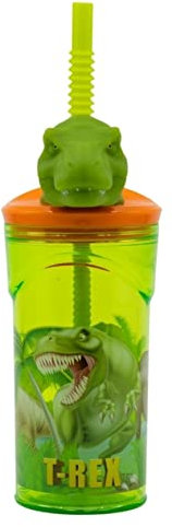OM SUPPLIES Dinosaur 3D Figurine Cartoon Characters Reusable Tumbler Childrens Drinking Cup Reusable Straw 23 x 7.5 x 7.5cm (Dinosaur)