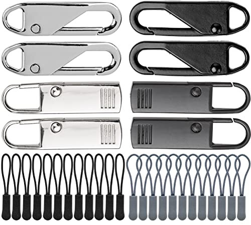 Reißverschluss Anhänger zur Reparatur, 34 Pack, 10 x Metall RV Zipper, 24 x Nylon RV Laschen, Ersatz Zipper Verschluss Aufhänger, Reissverschluss Schieber Jacke, Rucksack, Hose, Zelt, Slider Laschen