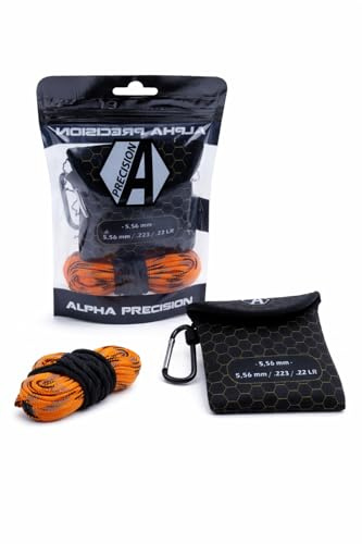 Cuerda de limpieza premium con estuche, cuerda de limpieza para correr, kit de limpieza (naranja = .223, 5,56 mm, 22LR)